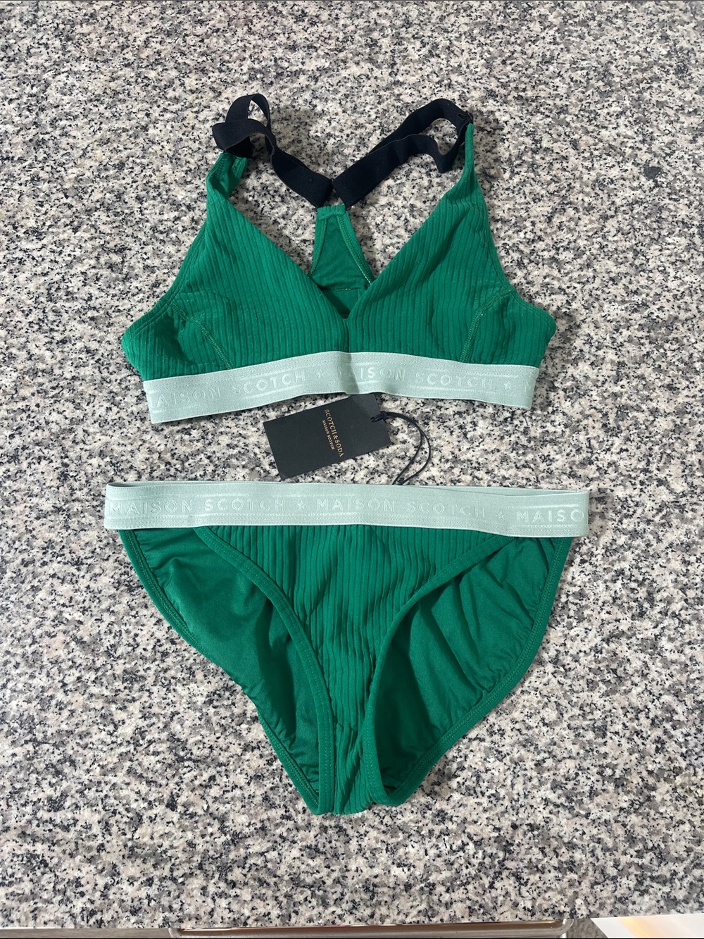 Scotch & Soda Green Ribbed Bikini Set with Mint Trim